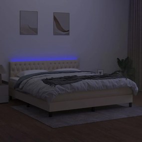 krémszínű szövet rugós és LED-es ágy matraccal 180 x 200 cm