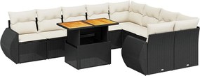 vidaXL 10 részes fekete polyrattan kerti ülőgarnitúra párnákkal