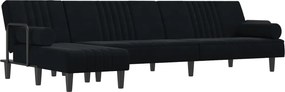 vidaXL fekete L-alakú bársony kanapéágy 260x140x70 cm