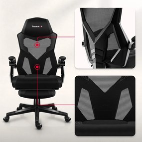 Gamer szék, lábtartó, lélegző anyag, ergonómikus kartámaszok, fekete