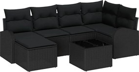 vidaXL Kerti Kanapé Szett 7 pcs Fekete polirattan