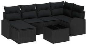 vidaXL Kerti Kanapé Szett 7 pcs Fekete polirattan