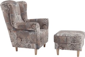 Füles fotel puffal, szövet vintage minta, ASTRID
