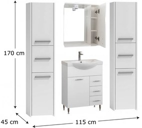 Luna S33 fürdőszoba bútor szett Montano alsószekrény mosdóval és Emilia tükrös szekrénnyel