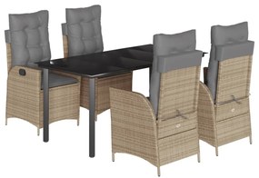 vidaXL 5 részes bézs polyrattan kerti étkezőgarnitúra párnákkal