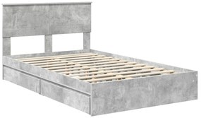 vidaXL Ágykeret fiókkal fejtámlával Beton Szürke 135 x 190 cm Faanyag