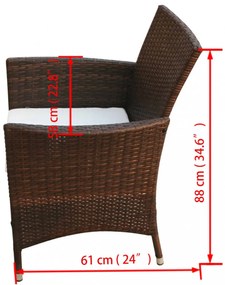 7-részes barna kültéri polyrattan étkezőszett párnákkal