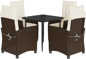 vidaXL 5 részes barna polyrattan kerti étkezőgarnitúra párnákkal