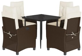 vidaXL 5 részes barna polyrattan kerti étkezőgarnitúra párnákkal