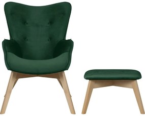 Sötétzöld bársony fotel lábtartóval Niko – Ropez