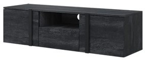 Verica 150 cm-es TV-szekrény, falra szerelhető, nyitott polccal - szénfekete / fekete fogantyúk
