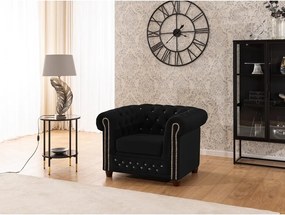 Fekete bársony chesterfield fotel York Blik – Ropez