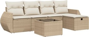 vidaXL 6 részes bézs polyrattan kerti ülőgarnitúra párnával