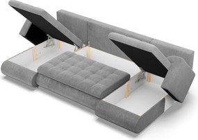 Tokio U alakú sarokkanapé, 3 ágyneműtartóval, kordbársony, univerzális oldal, szürke