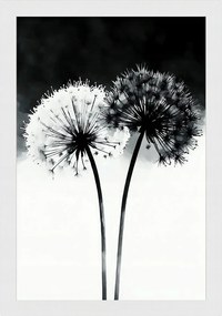 Poszter Keret Fa Grafika Modern Virágok Pitypang Fekete-fehér 40x60