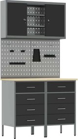 vidaXL Munkaszekrény Készlet 5 pcs Fekete Porszórt Acél és Mérnöki Fa