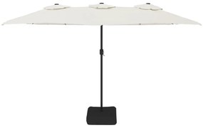 homokfehér dupla tetős napernyő LED-ekkel 449x245 cm