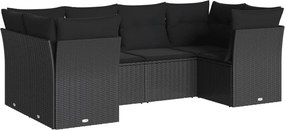 vidaXL 6 részes fekete polyrattan kerti ülőgarnitúra párnákkal