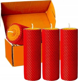4x Honeycomb méhviasz gyertya 10cm piros sárga természetes