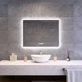 Fekvő fürdőszobai LED tükör 80x60cm | Páramentesítő funkció | Beépített óra | Fényerő és színhőmérséklet szabályozás | Welland Luxury-Line G774