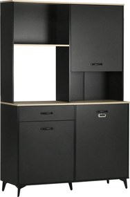 HOMCOM Konyhai Buffeteszekrény Étkező Buffeteszekrény 3 Nyitott Polccal 3 Ajtós Szekrény és 1 Fiók 119 x 41 x 180 cm Fekete | Aosom