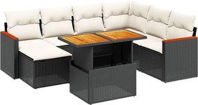 vidaXL 8 részes fekete polyrattan kerti ülőgarnitúra párnákkal