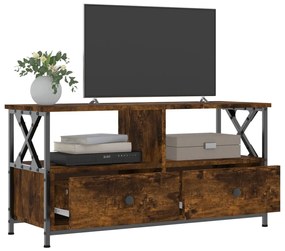 füstös tölgy színű szerelt fa és vas TV-szekrény 90x33x45 cm
