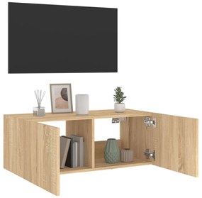 sonoma tölgy színű fali TV-szekrény LED-ekkel 80x35x31 cm