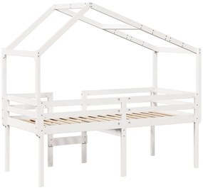 fehér tömör fenyőfa magasított ágy tetővel 75 x 190 cm