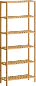 SONGMICS 6 szintes bambusz tárolópolc, 26 x 60 x 160,9 cm, természetes bézs