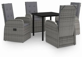 vidaXL 5 részes szürke kerti étkezőgarnitúra párnákkal