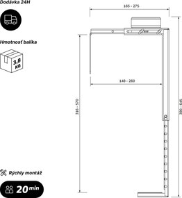 Számítógép tartó az íróasztal alá, állítható, fém, fekete: PC HOLDER