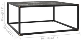 Fekete dohányzóasztal fekete márvány mintás üveggel 80x80x35 cm