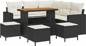 vidaXL Kerti Kanapé Szett 9 pcs Fekete polirattan