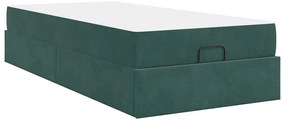 Ágykeret matracmal tárolóval Sötétzöld 80 x 200 cm Bársony