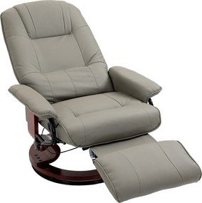 HOMCOM Reclináló Forgószék TV-hez, Dőlt Fémbetéttel, Lábpihentetővel, Karfás Reclináló Fotel, Faháttérrel, Műbőr, Szürke | Aosom