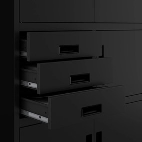 Fém iratszekrény széffel és fiókokkal FILIP II, 900 x 1850 x 400 mm, fekete