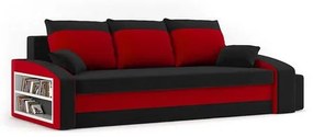 HEWLET kinyitható kanapé két puffal és polccal Fekete /piros