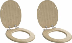vidaXL Lágy záródású WC ülőke 2 pcs Világos bambusz szín 44 x 38 cm