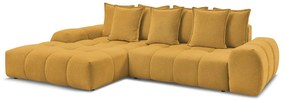 Mustársárga zsenília kinyitható-tárolóhelyes sarokkanapé (bal oldali-heverő résszel) Everest – Bobochic Paris