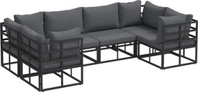 vidaXL Kerti Kanapé Szett párnával 6 pcs Fekete Alumínium