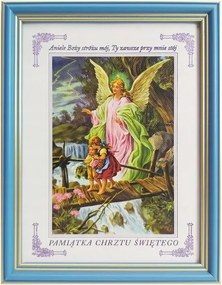 Vászonkép 17x22cm Őrangyal (betét) keret Kék Keresztelési emlék