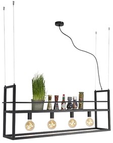 Ipari függő lámpa fekete, állvány nagy, 4 lámpával - Cage Rack