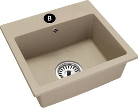 Gránit mosogató szifonnal, bézs, 44,2x41,5, DONYK