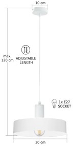 ARCANE kábeles függőlámpa 1xE27/60W/230V, fehér