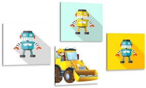 Képszett robotok sárga autóval