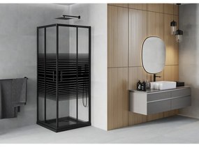 Mexen Rio, szögletes zuhany tolóajtóval 70 (ajtó) x 70 (ajtó) x 190 cm, 5mm átlátszó üveg csíkokkal, fekete profil + fekete SLIM zuhanytálca, 860-070…
