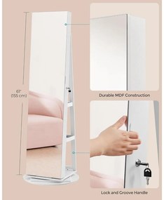 SONGMICS ékszerszekrény, tükrös szekrény 360°-ban forgatható,  fehér felülettel és greige