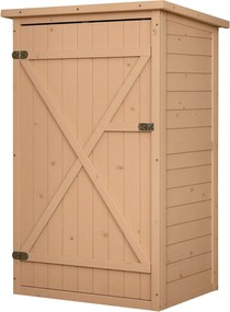 Outsunny Fa Kerti Szekrény, Időjárásálló Szerszámtároló 75x56x115cm, Felszerelés Ház Ajtóval, Polcokkal, Szerszámszekrény, Kerti Szerszámtároló Kerthe
