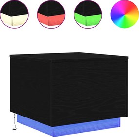 vidaXL fekete tölgyszínű dohányzóasztal LED-lámpákkal 50 x 50 x 40 cm
